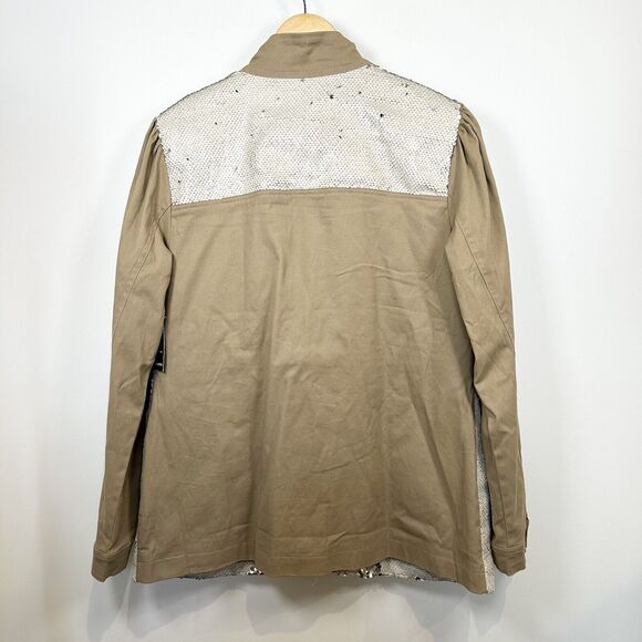 Boston Proper Jacket Women’s Large Beige Sequin Embellished Puff Sleeve Utility - Picture 8 of 16
